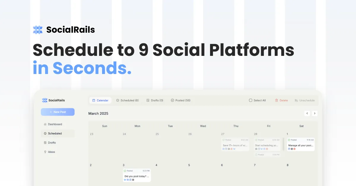 SocialRails | Schedule To 9 Social Media Platforms